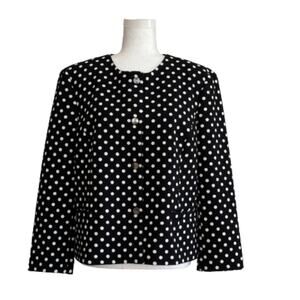 Nine West Blazer Jacket White Polka Dot Snap Front Crew Neck Blazer Size 14